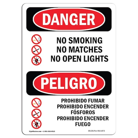 OSHA Danger, No Smoking Matches Open Lights Bilingual, 14in X 10in Decal